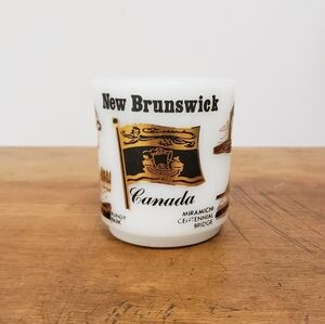 VINTAGE milk glass stacking mug New Brunswick Canada Gold Black